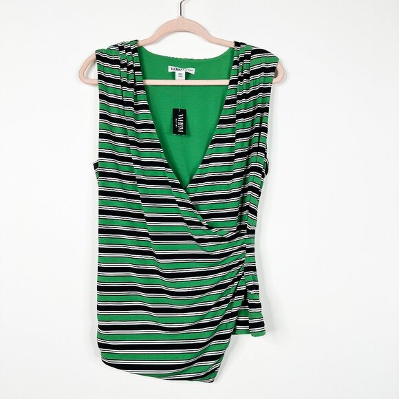 NWT White House Black Market Sleeveless Surplice Top Fresh Stripe Amazon #WHBM30 - Picture 2 of 9